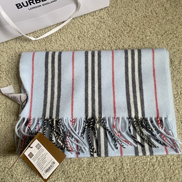 Burberry Small Icon Stripe Pale Blue - Cashmere Wool Blend Scarf - Picture 2 of 3